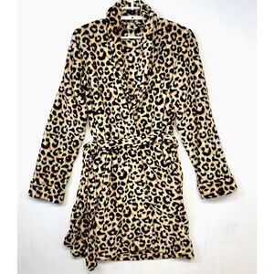 BodyCandy Soft Robe Womens Large Brown Leopard Fleece Belted Long Sleeve Kimono
